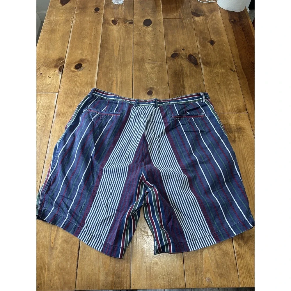Salty Dog Men's 40 Pleated Striped Shorts Blue Red Green White 100% Cotton